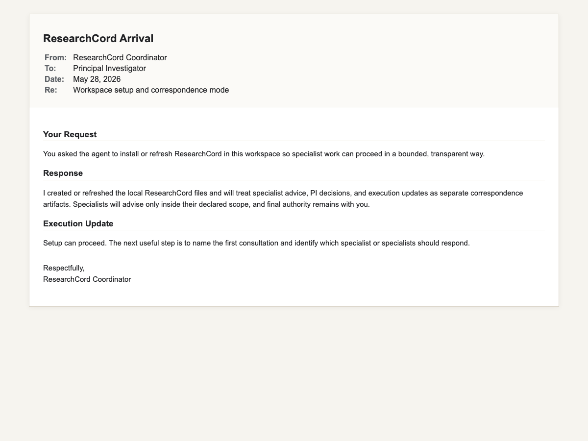 Example email-style HTML correspondence artifact